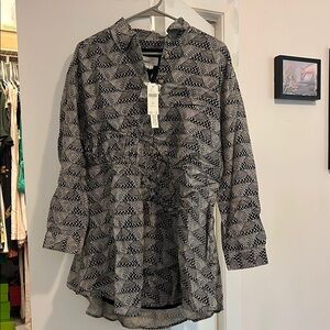 Anthropologie Black and Gray Asymmetrical dress with Notched Collar